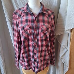 american eagle outfitters  vintage fit large black plaid button up shirt